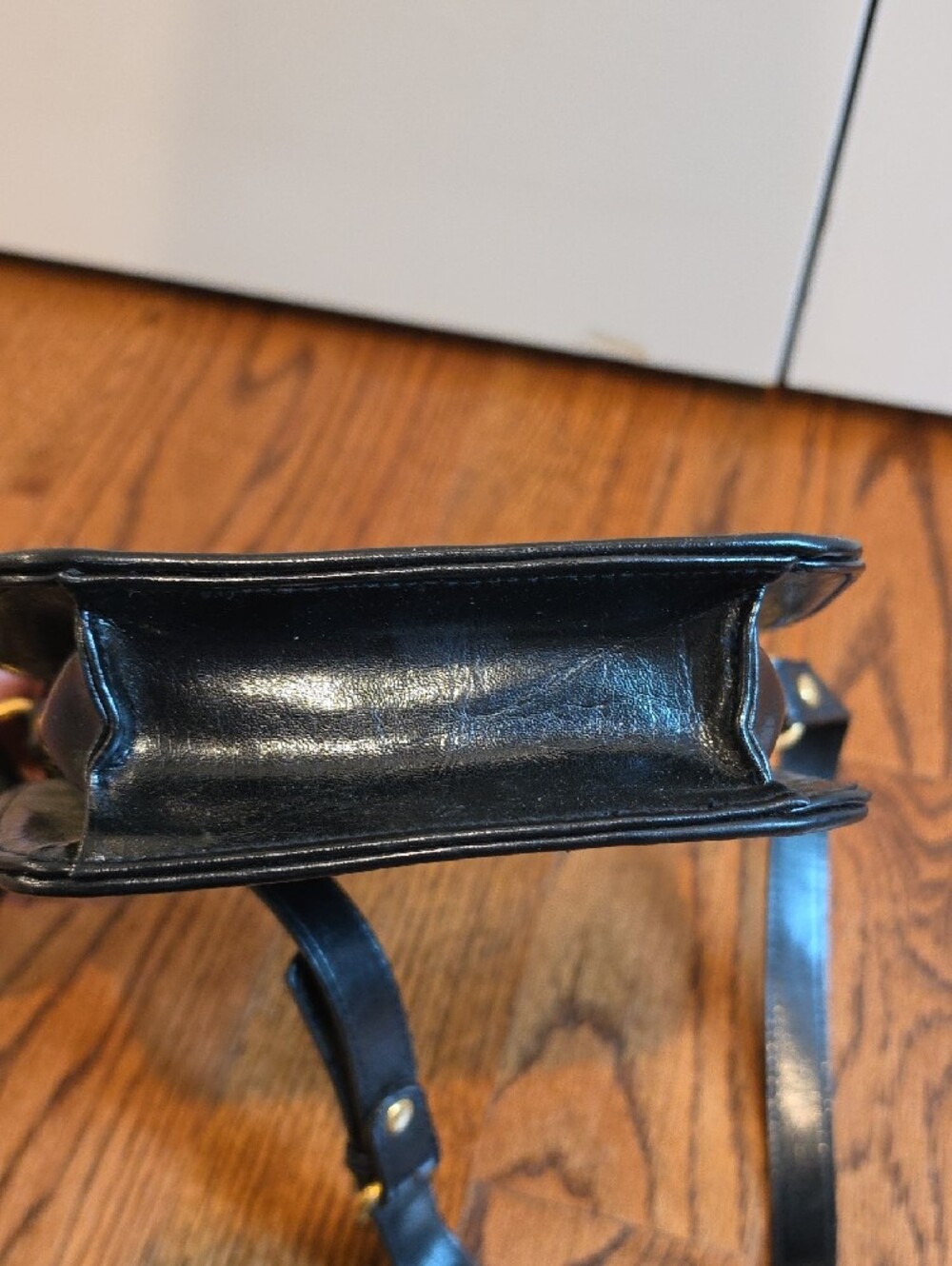 Black Crossbody Bag with Gold Crocodile Accent - Picture 6 of 8